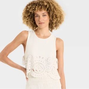 Embroidered Eyelet Side-Tie Tank Top from Future Collective - NWT szL